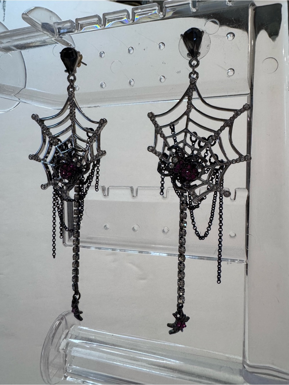 Betsey Johnson Black & Purple Spiderweb Dangle Earrings